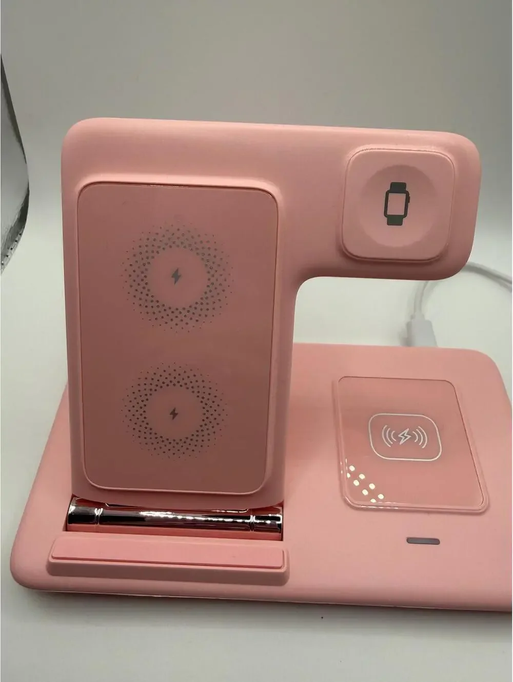 Pink 3-in-1 Wireless Charging Station for Phone, Watch, and Earbuds